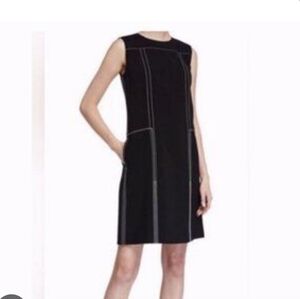 Lafayette 148 contrast stitch A-line dress Sz L